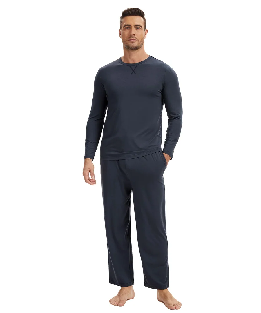 Bamboo-Cotton Men's Pajama Set Exceptional Comfort with Breathability and Sweat Absorption — Midnight Blue · Large by GYS Pajamas