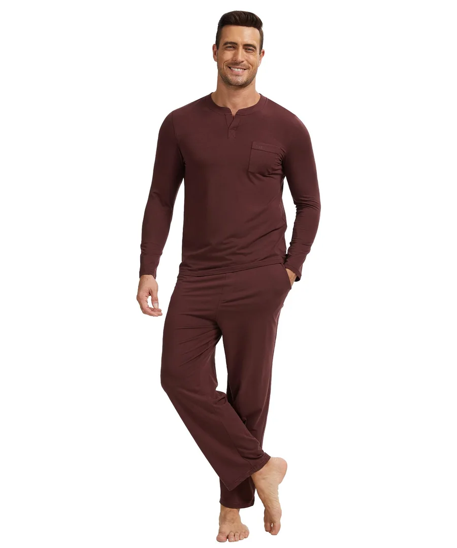 Bamboo-Cotton Men's Pajama Sets Long Sleeve Breathable and Sweat-absorbent Sleepwear — Chocolate · Medium by GYS Pajamas