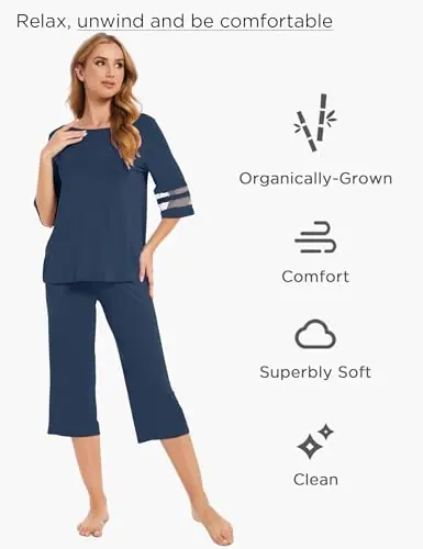 Bamboo Viscose Capri Pajamas for Women Set Cooling 3/4 Sleeve pajamas by GYS Pajamas