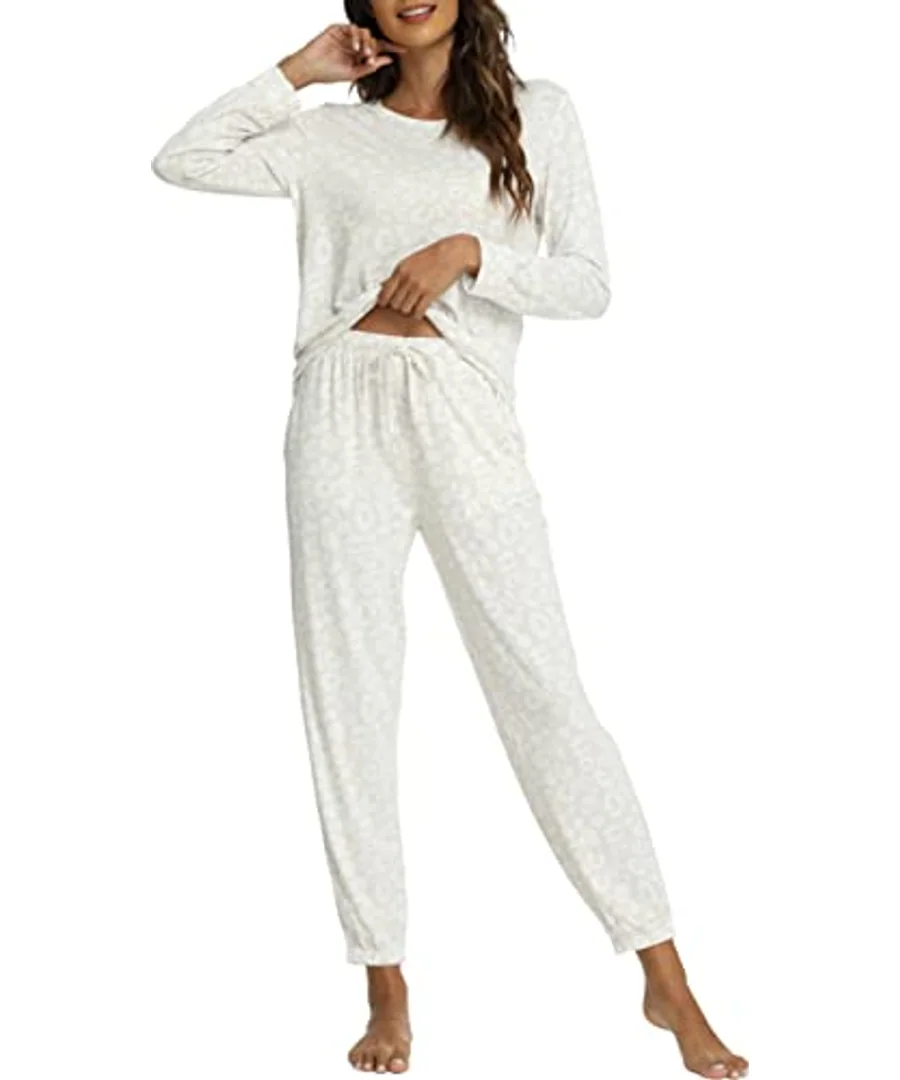 Bamboo Viscose Cooling Long Sleeve Pajamas for Women — Oat Leopard · Medium by GYS Pajamas