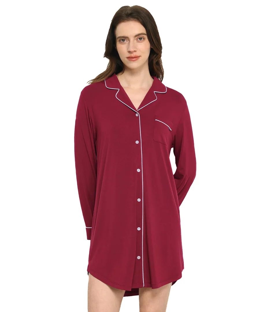 Bamboo Viscose Long Sleeve Nightgowns for Women — Wine Red · Medium by GYS Pajamas