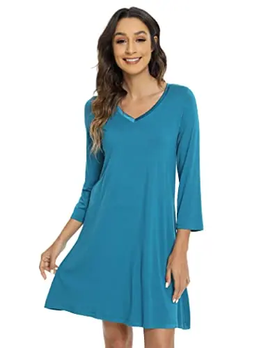 Bamboo Viscose Long Sleeve Nightgowns for Women Super Soft Night Shirts by GYS Pajamas