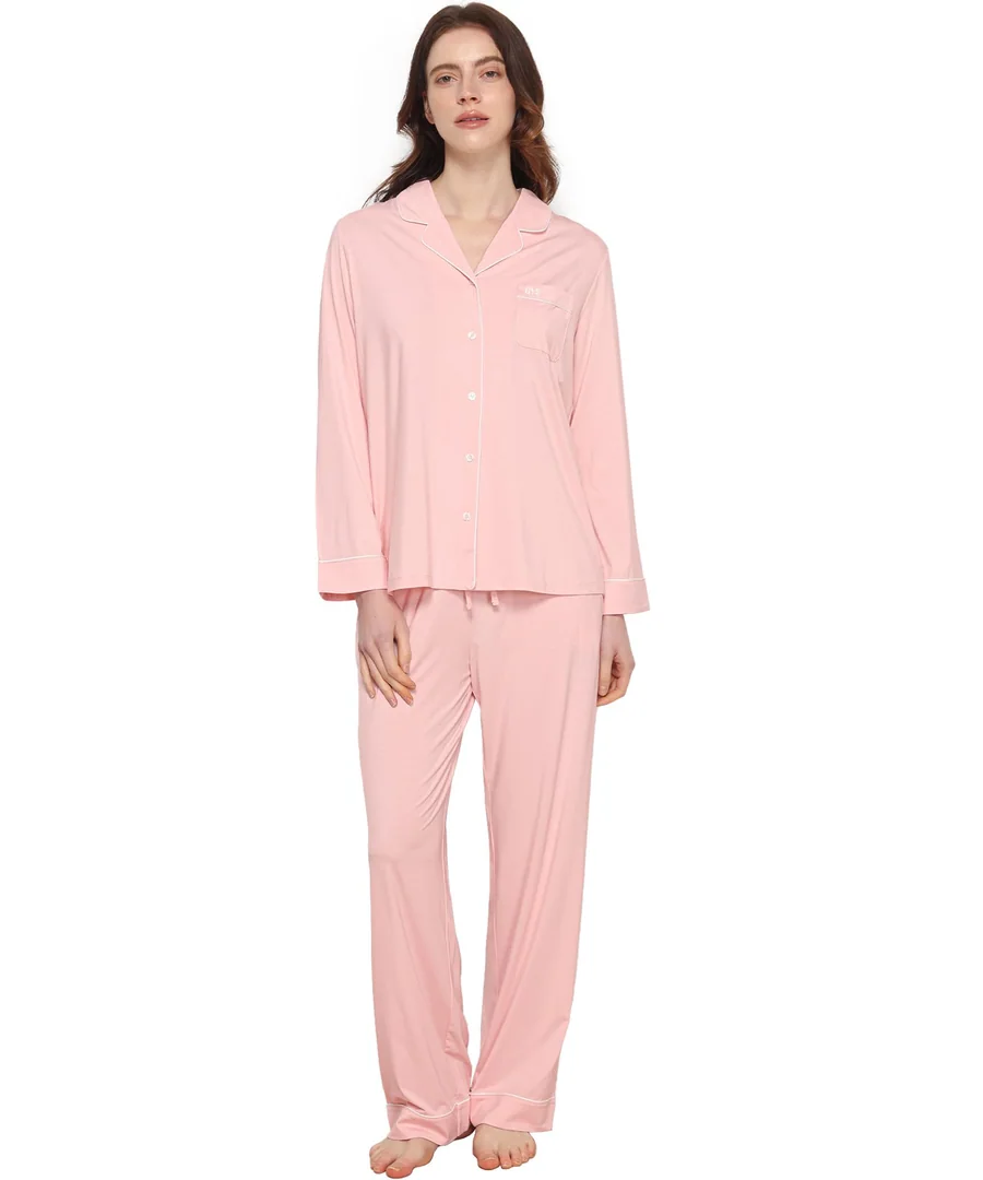 Bamboo Viscose Long Sleeve Pajamas for Women — Pink · Medium by GYS Pajamas