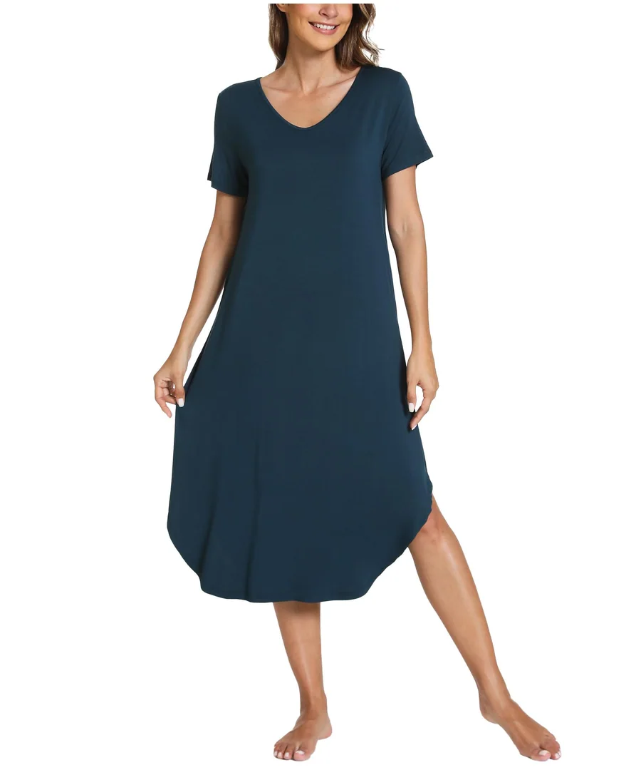 Bamboo Viscose Nightgowns for Women Short Sleeve Sleep Shirt — Darkcyan · Medium by GYS Pajamas