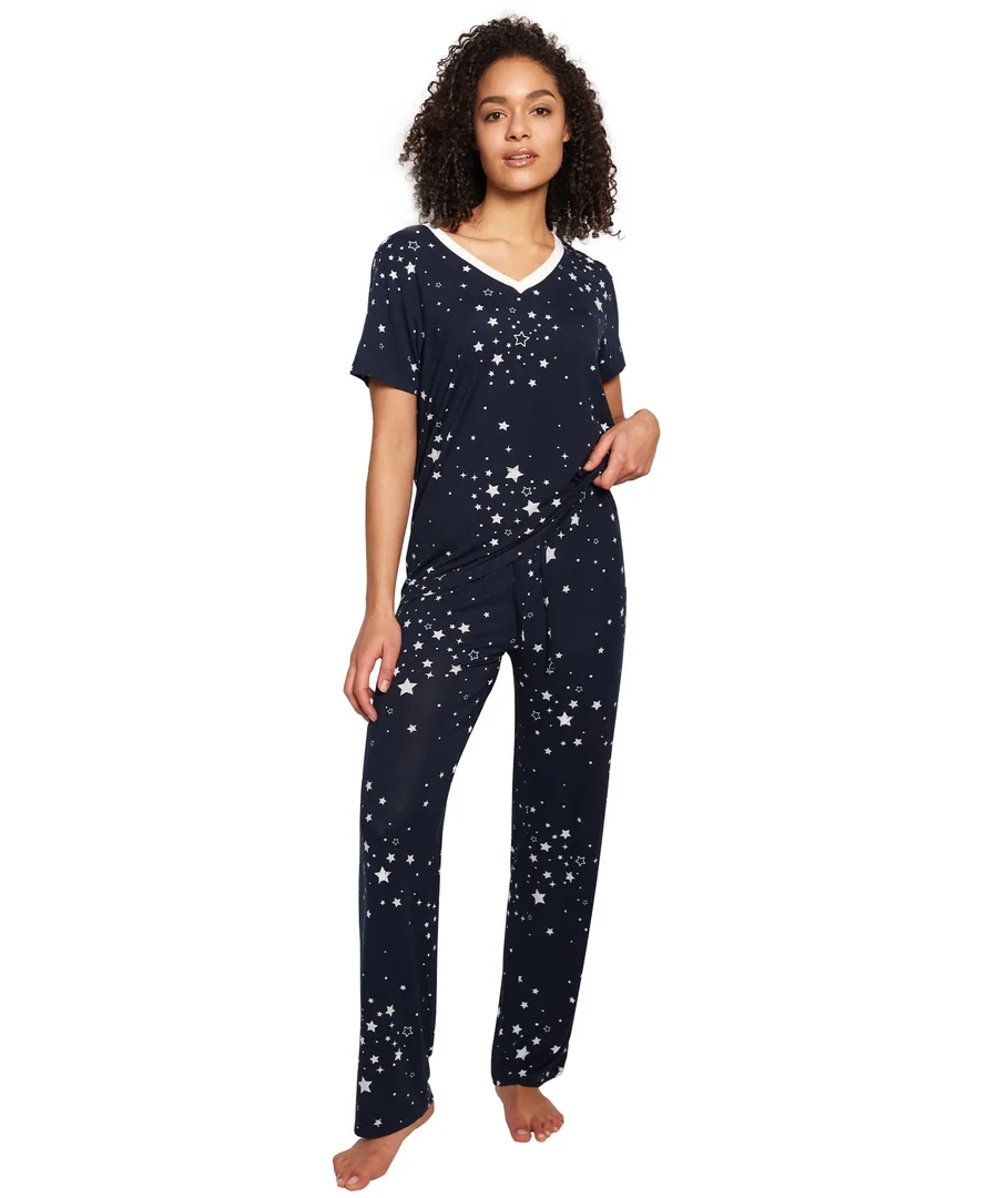 Bamboo Viscose Pajamas for Women Cooling Sleepwear for Hot Flashes — Blue Stars · Large by GYS Pajamas