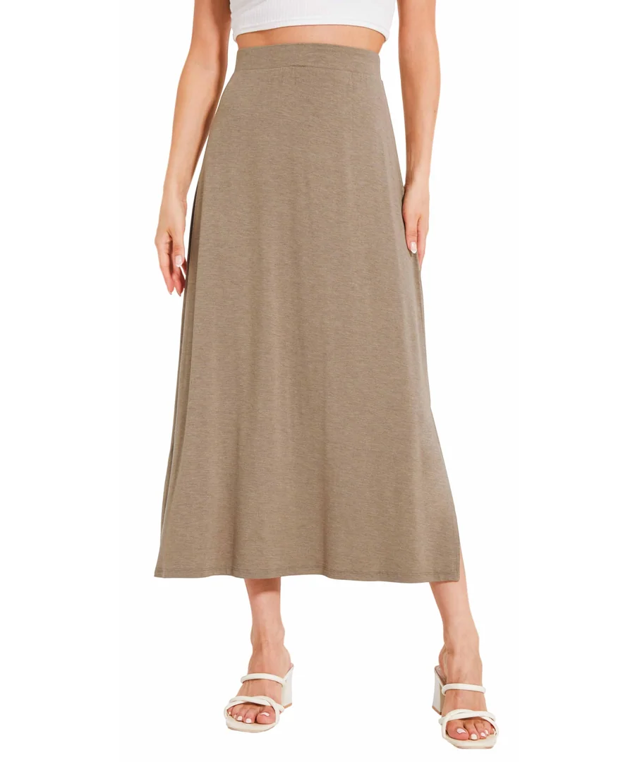 Bamboo Viscose Skirts for Women Midi Length Flowy High Waisted Summer Knit Long Skirts with Slit — Camel · Medium by GYS Pajamas