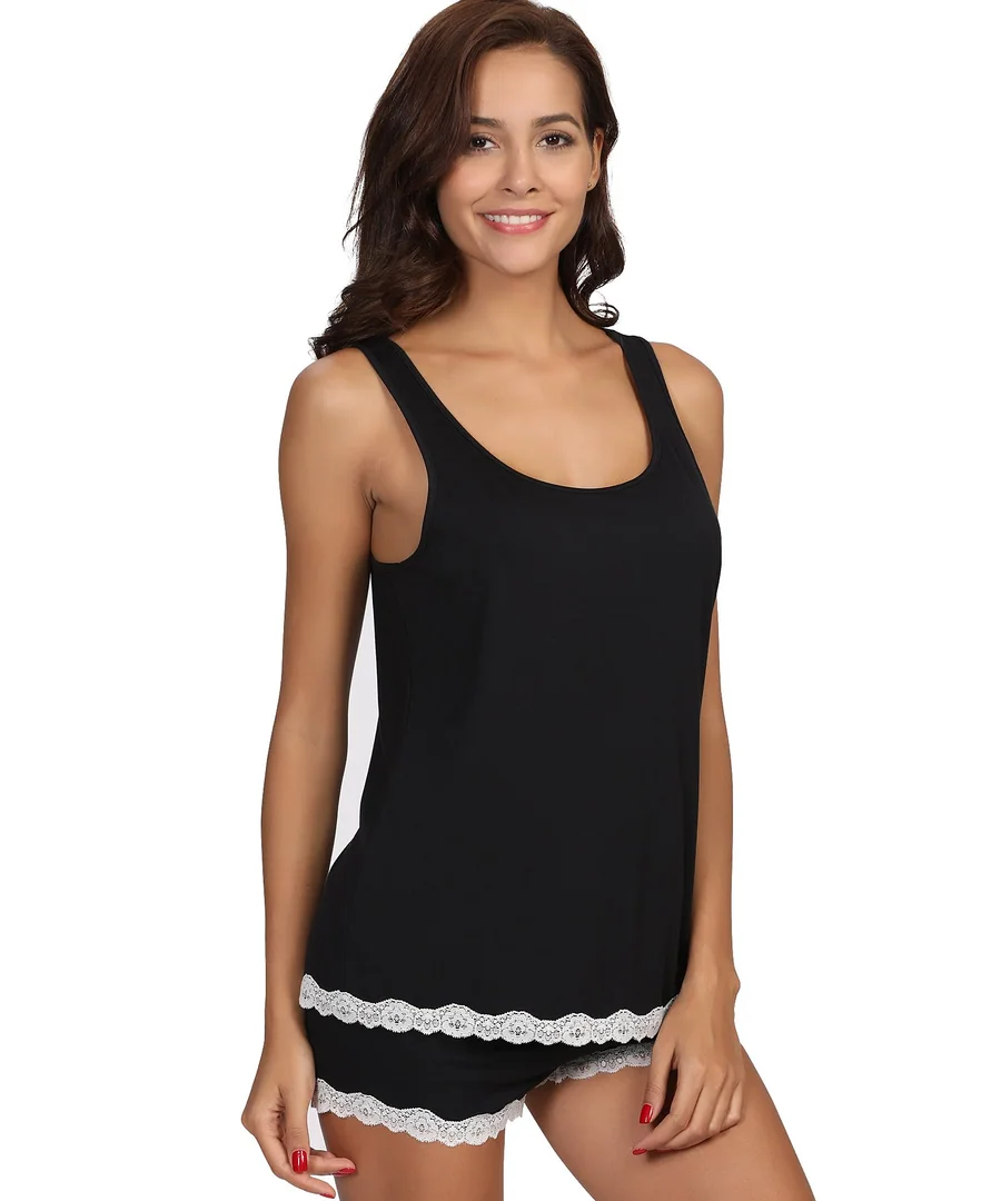 Bamboo Viscose Tank Pajamas for Women Cooling pajamas Set for Hot Flashes — Black · Medium by GYS Pajamas