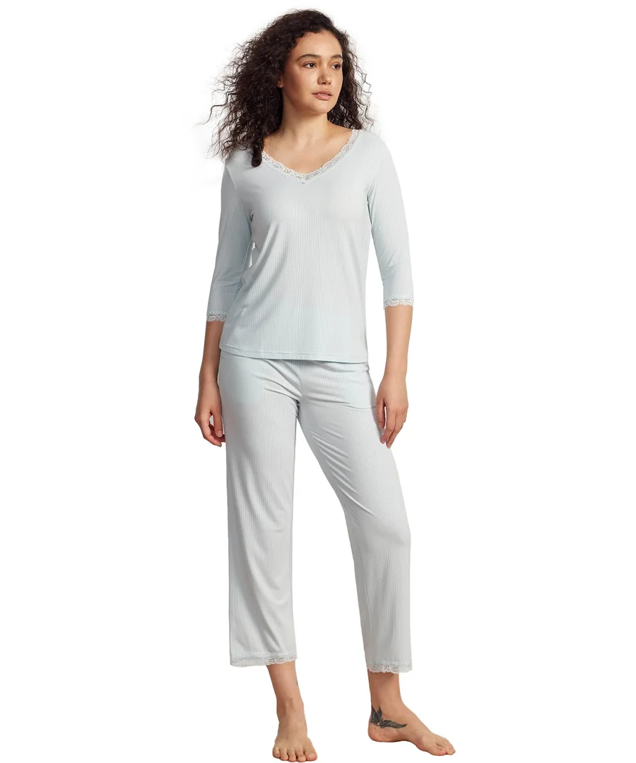 Bamboo Viscose Women's Capri Pajamas Set — Breezy Blue · Medium by GYS Pajamas