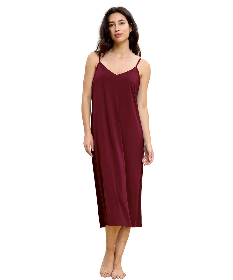 Bamboo Viscose Women's Nightgowns Sexy Sleeveless V-neck Sleepwear — Wine Red · Medium by GYS Pajamas