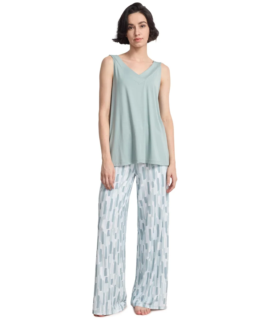 Bamboo Viscose Women's Pajama Sets 2 Piece Summer Sleeveless Sleepwear — Green Brushstrokes · Large by GYS Pajamas