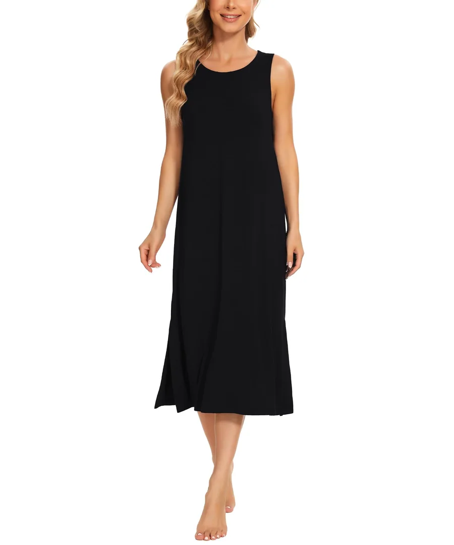 Cooling Bamboo Viscose Long Nightgowns for Women — Black · Medium by GYS Pajamas
