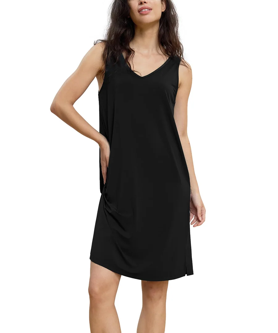 Cooling Bamboo Viscose Nightgowns for Women — Black · Large by GYS Pajamas