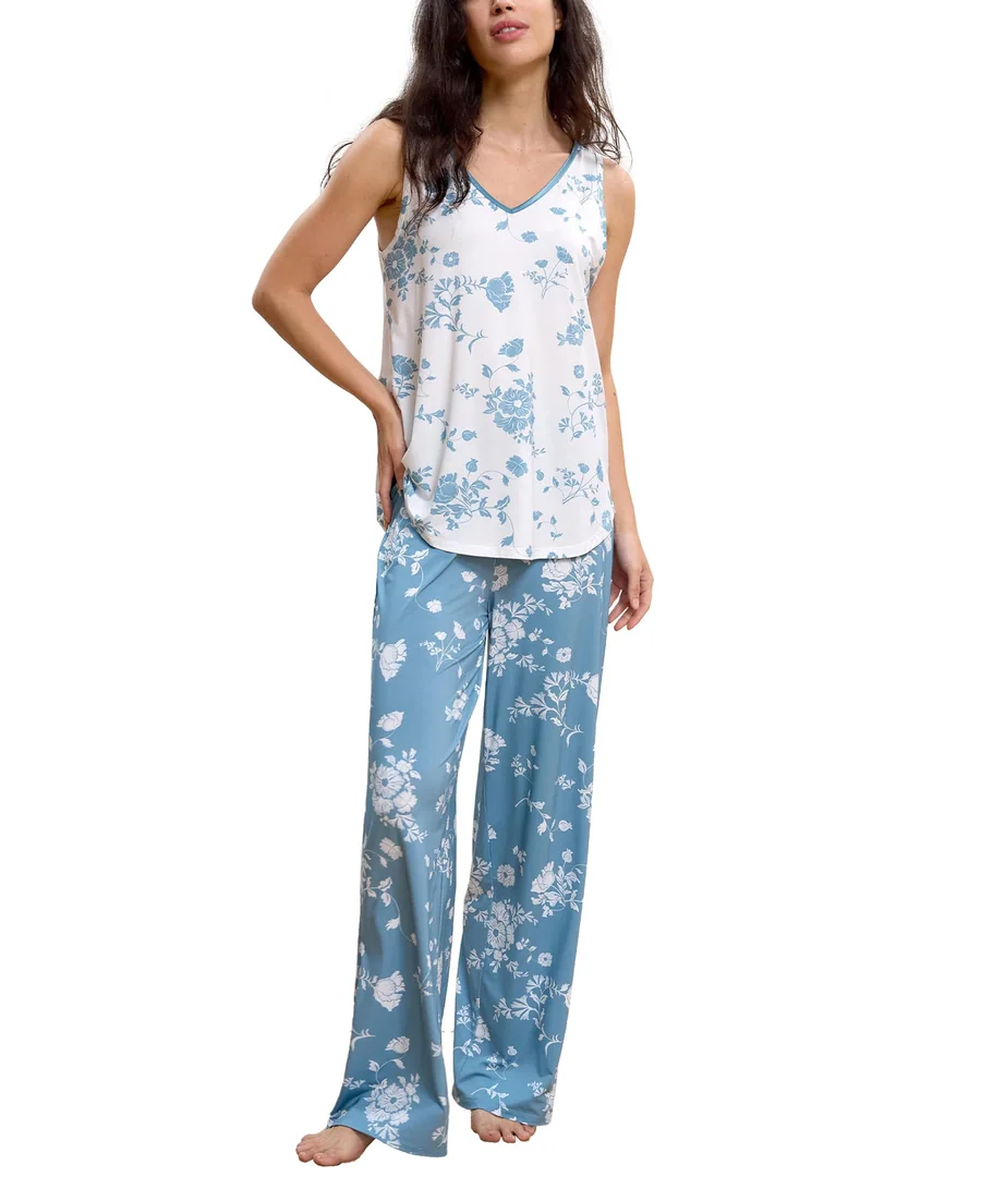 Cooling Bamboo Viscose Pajamas for Women — Light Green Floral · Medium by GYS Pajamas