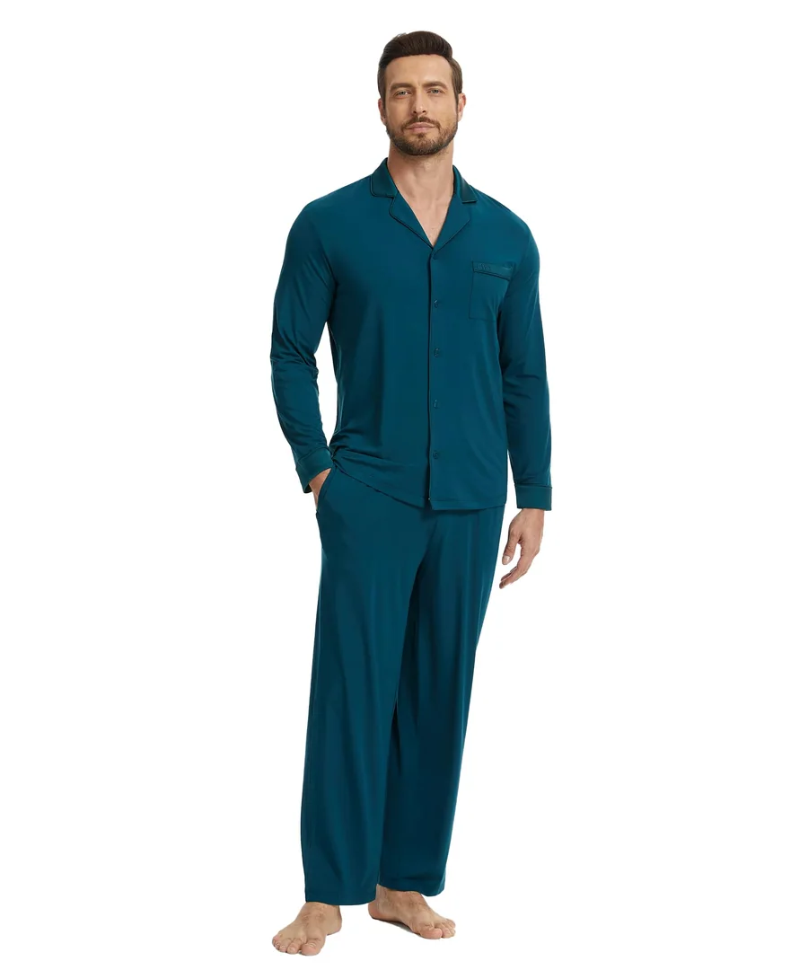 Men's Bamboo Viscose Button Down Pajama Set — Ink Blue · Medium by GYS Pajamas