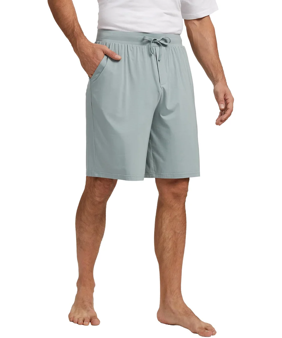 Men's Bamboo Viscose Cooling Wide Waist Drawstring Sleep Shorts — Light Greyish Green · Small by GYS Pajamas