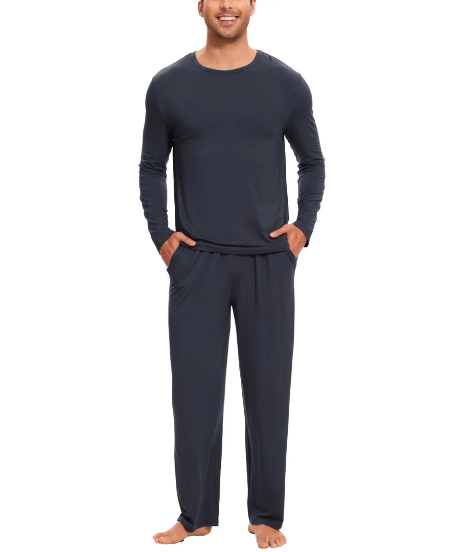 Men's Bamboo Viscose Crew Neck Pajama Set — Midnight Blue · X-Large by GYS Pajamas