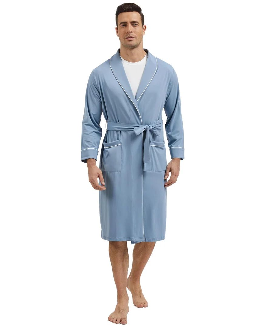Men's Bamboo Viscose Knee Length Robe — Grayish Blue · Small by GYS Pajamas
