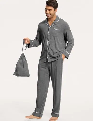 Men's Bamboo Viscose Long Sleeve Pajamas Set by GYS Pajamas