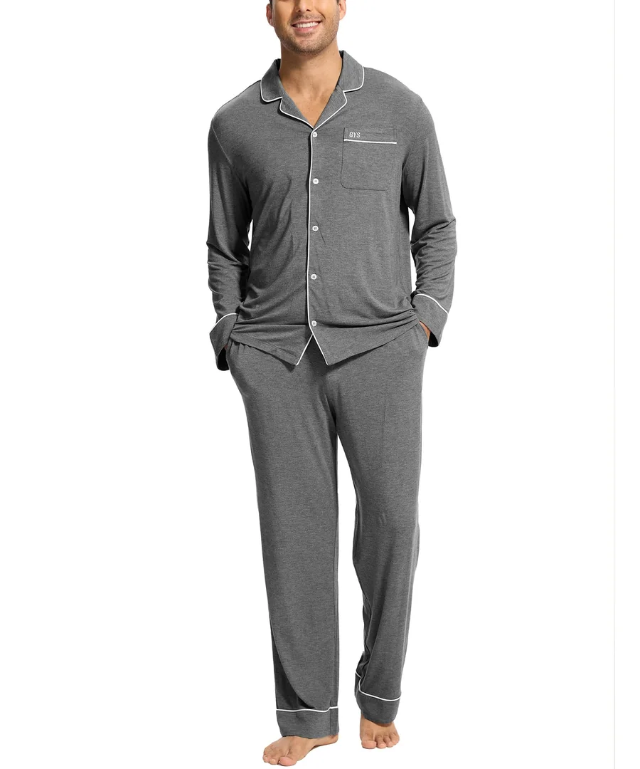 Men's Bamboo Viscose Long Sleeve Pajamas Set — Dark Heather Grey · Medium by GYS Pajamas