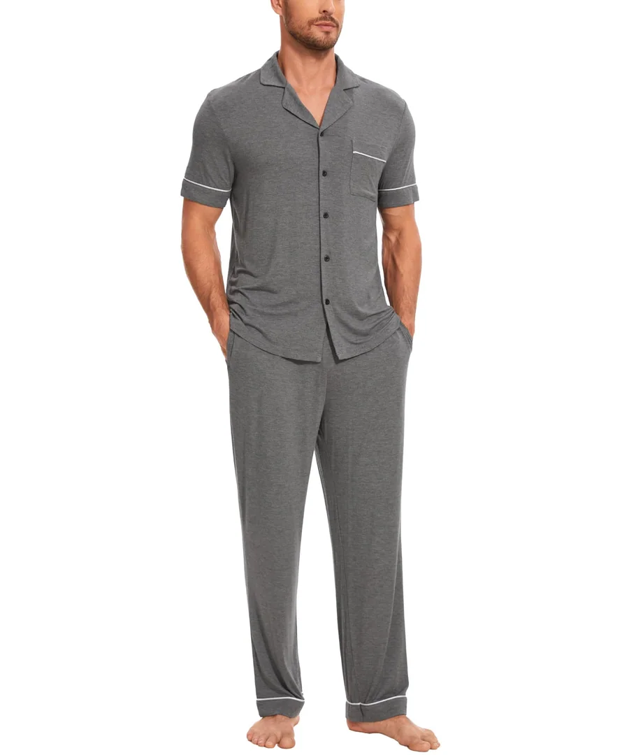 Men's Bamboo Viscose Notch Collar Short Sleeve Pajama Sets — Dark Heather Grey · X-Large by GYS Pajamas