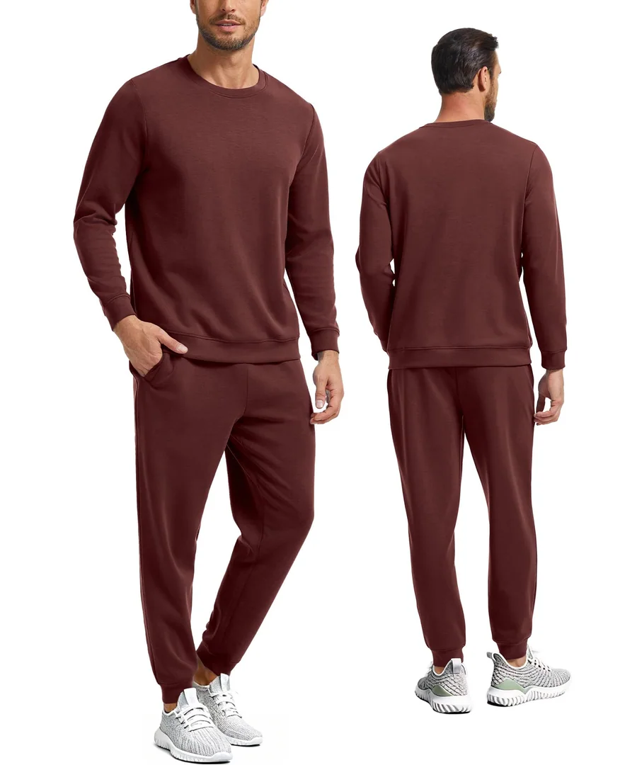 Men's Modal Cotton Blend Long Sleeve 2-Piece Tracksuit — Chocolate · Medium by GYS Pajamas