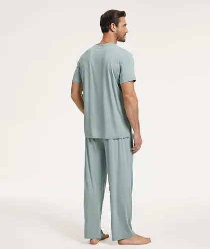 Men's Pajama Sets Bamboo Viscose Short Sleeve Top and Long Pants 2 Piece Sleepwear by GYS Pajamas