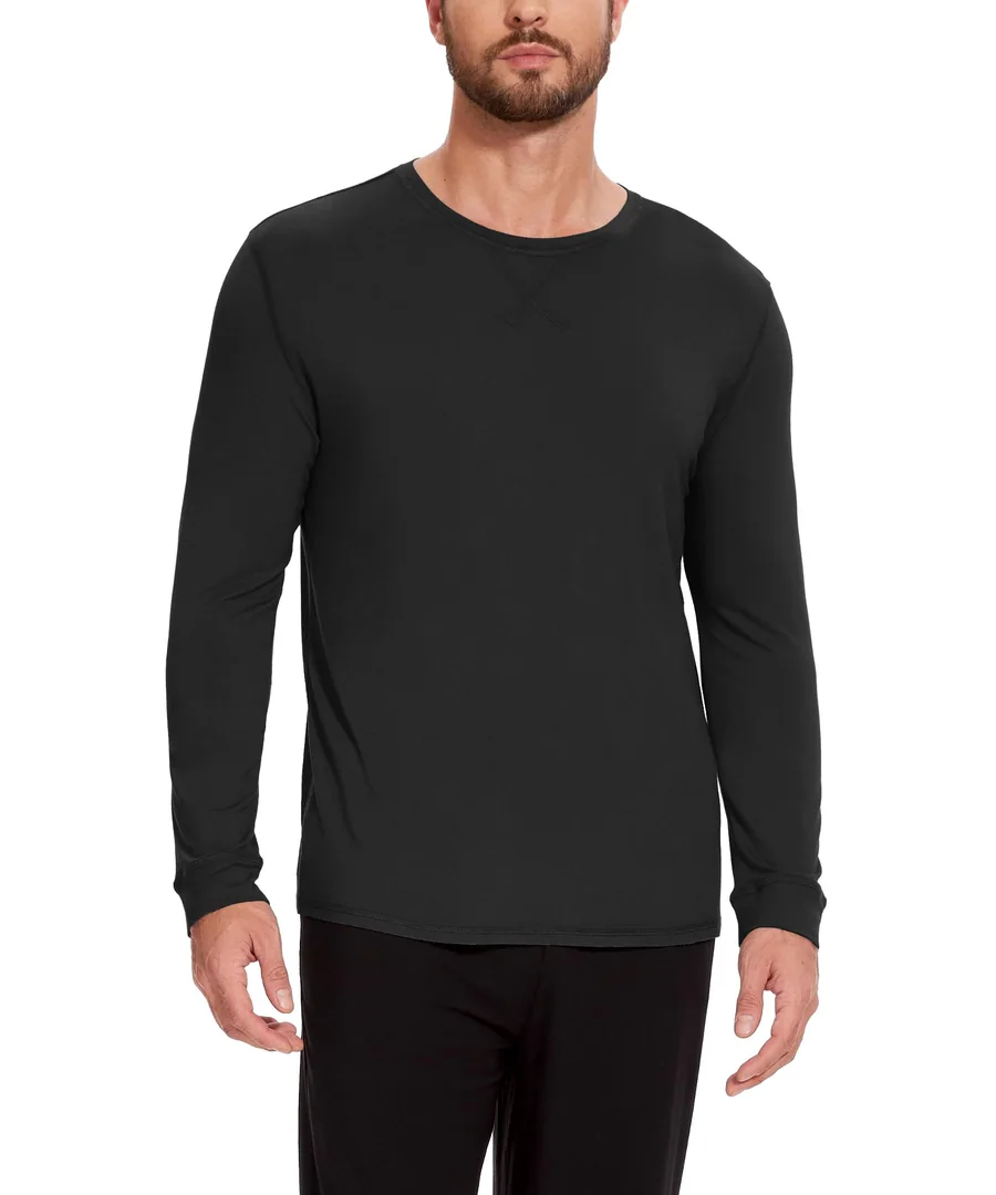 Men's Long Sleeve Pajama Tops Bamboo Viscose Sleep Shirt — Black · Large by GYS Pajamas