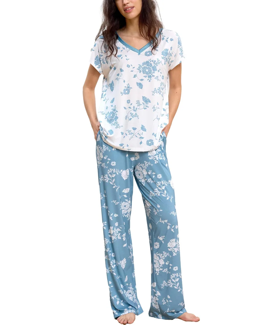 Women Bamboo Viscose Short Sleeve Pajamas — Light Green Floral · XX-Large by GYS Pajamas