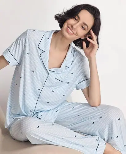 Women's Bamboo Viscose Cooling Notch Collar Button Down Pajama Set by GYS Pajamas