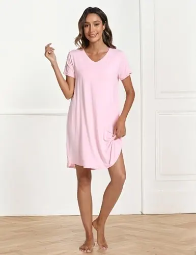 Women's Bamboo Viscose Cooling Short Sleeve Nightgown for Hot Flashes by GYS Pajamas