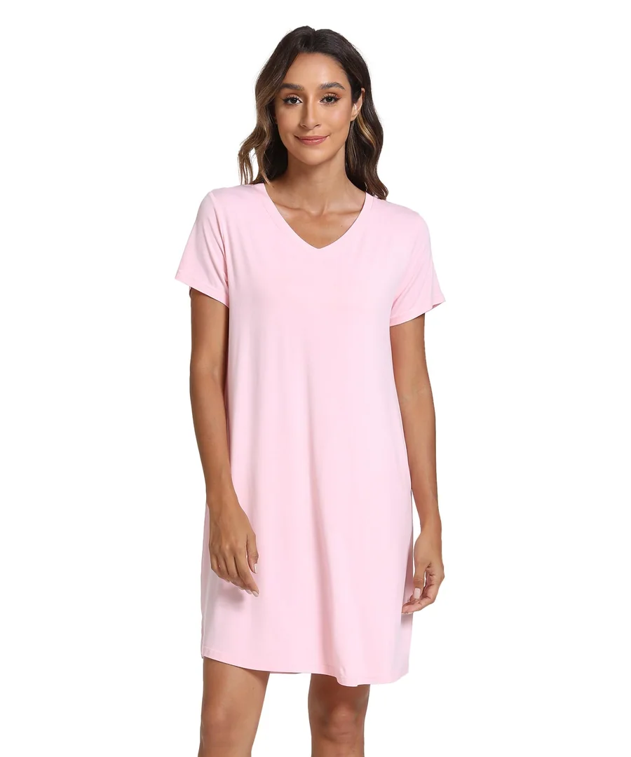 Women's Bamboo Viscose Cooling Short Sleeve Nightgown for Hot Flashes — Pink · Medium by GYS Pajamas