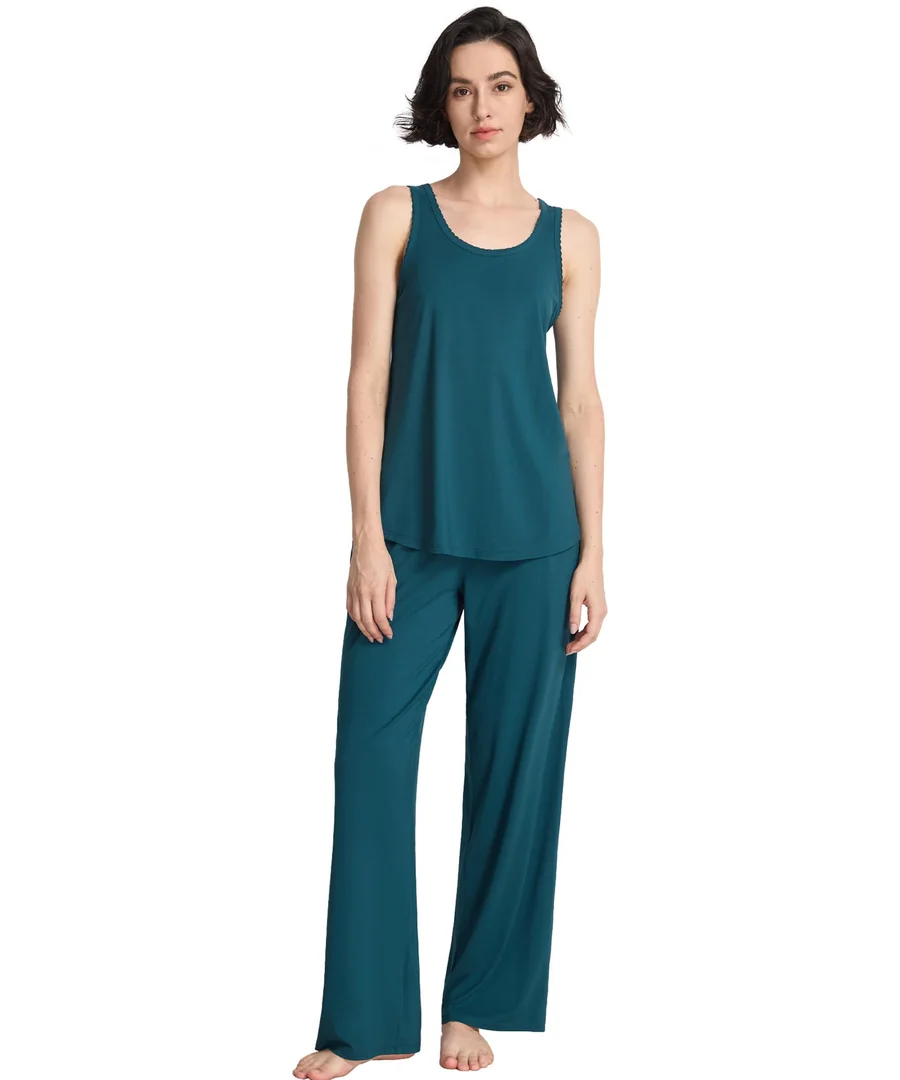 Women's Bamboo Viscose Cooling U Neck Tank Pajama Set — Ink Blue · Medium by GYS Pajamas