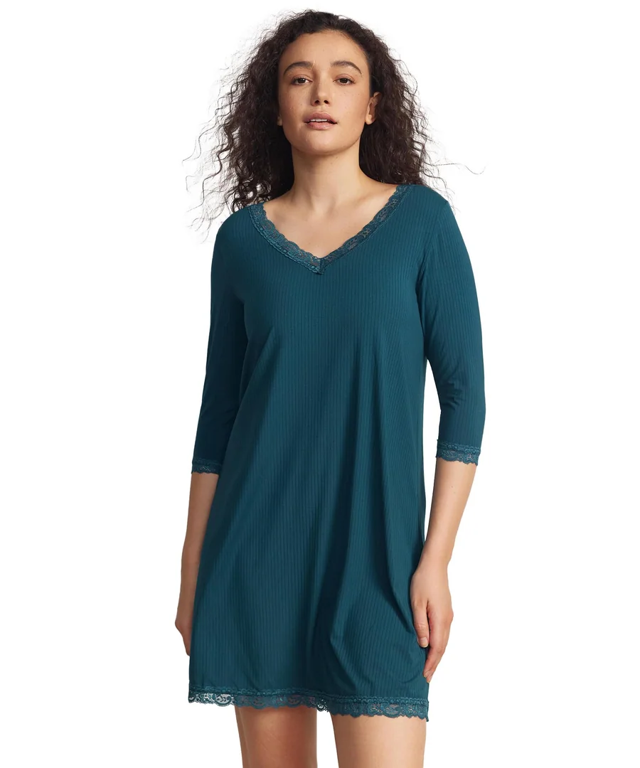 Women's Bamboo Viscose Lace V Neck 3/4 Sleeve Nightgown — Ink Blue · Small by GYS Pajamas