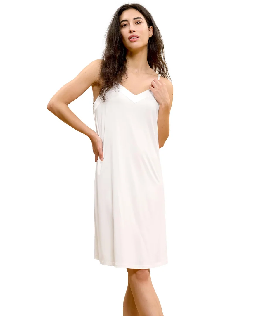 Women's Bamboo Viscose Spaghetti Strap Nightgown — White · Small by GYS Pajamas