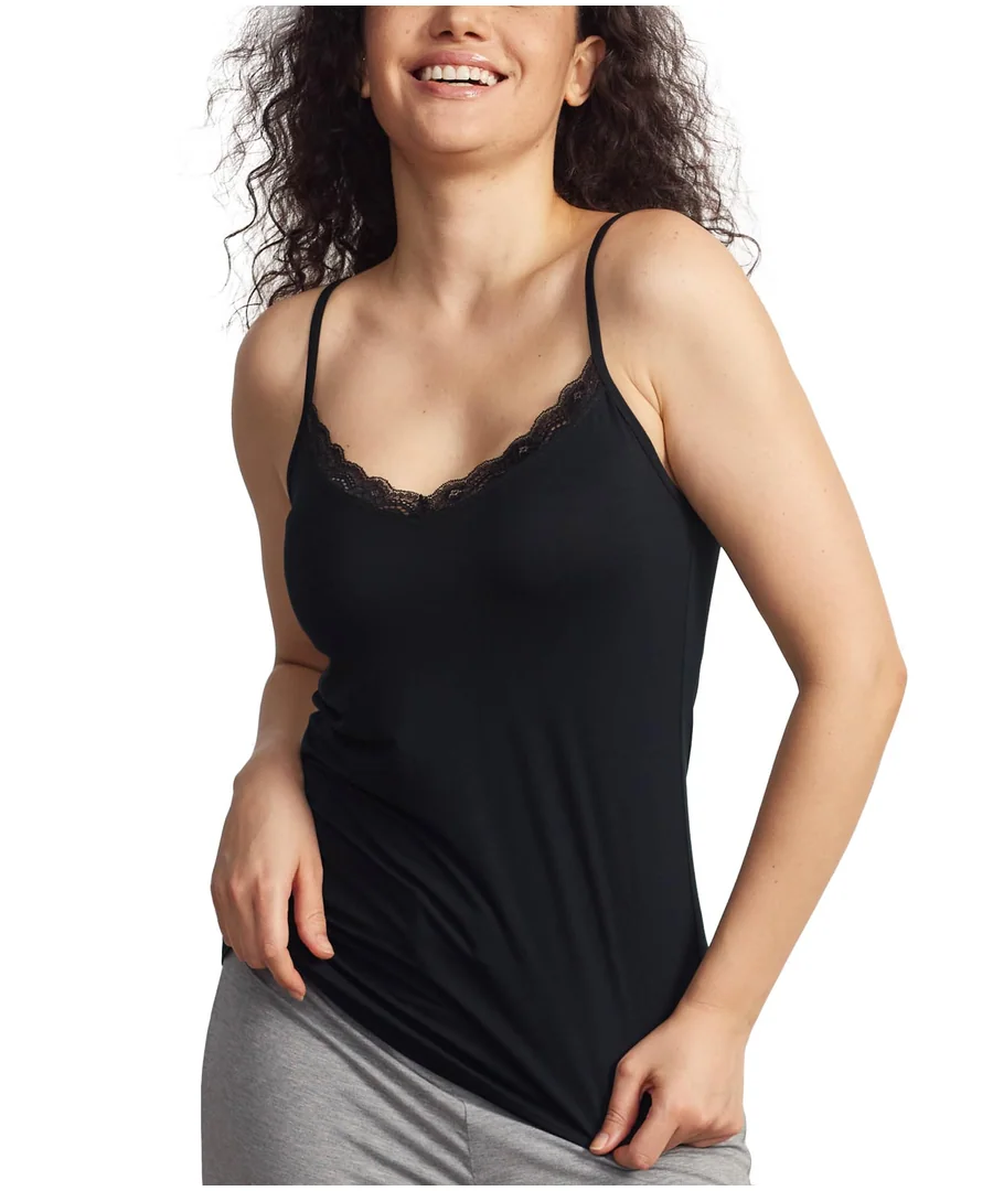 Women's Camisole Bamboo Viscose Breathable Summer Cool Lightweight Spaghetti Strap Pajama Top — Black · Medium by GYS Pajamas