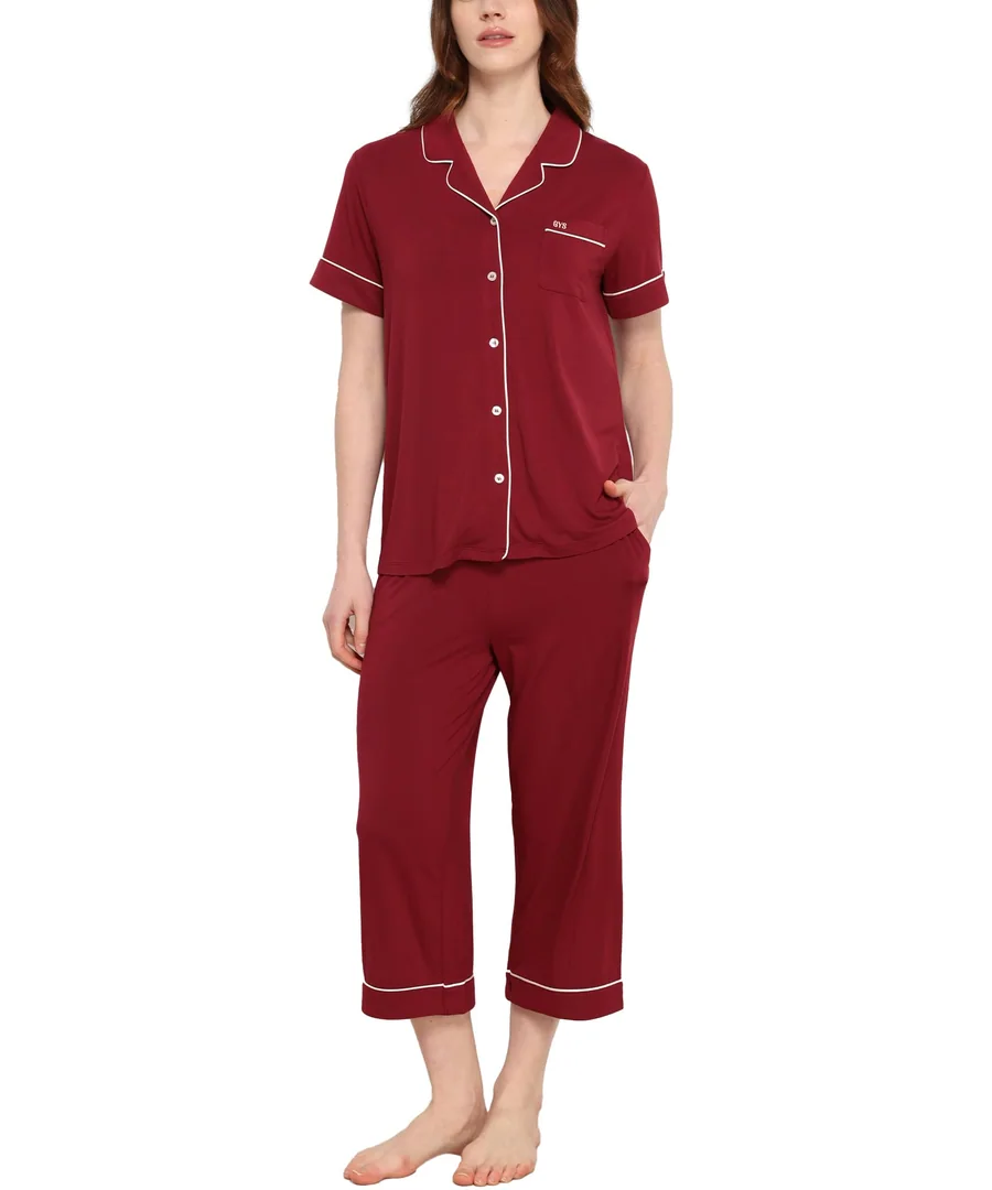 Women's Bamboo Viscose Button Down Pajama Set — Wine Red · Medium by GYS Pajamas